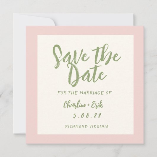 Handgeschreven pastel Retro Trouwkaart Save The Da Date (Voorkant)