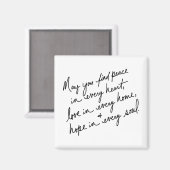 Handgeschreven Peace Love & Hope Spiritueel BW Magneet (Voorkant / Achterkant)