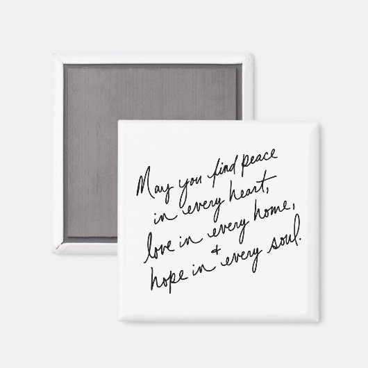 Handgeschreven Peace Love & Hope Spiritueel BW Magneet (Voorkant / Achterkant)