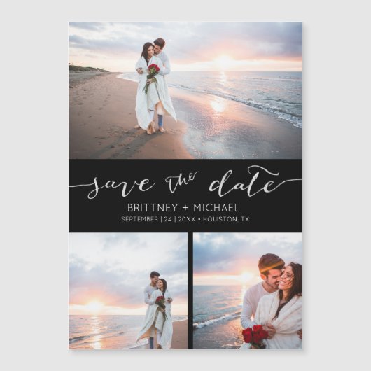 Handgeschreven Photo Collage Black Save the Date (Voorkant)