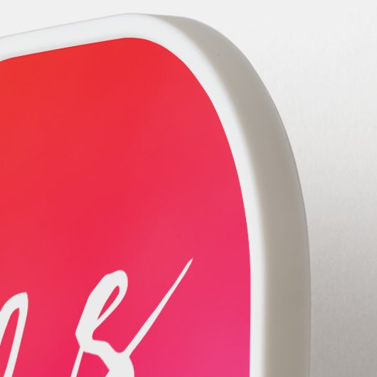 Handgeschreven Picklers knipperen en roze station. Pickleball Paddle (Links Detail)