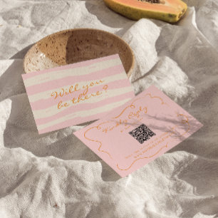Handgeschreven Pinstripes QR-code Kleurrijke bruil RSVP Kaartje