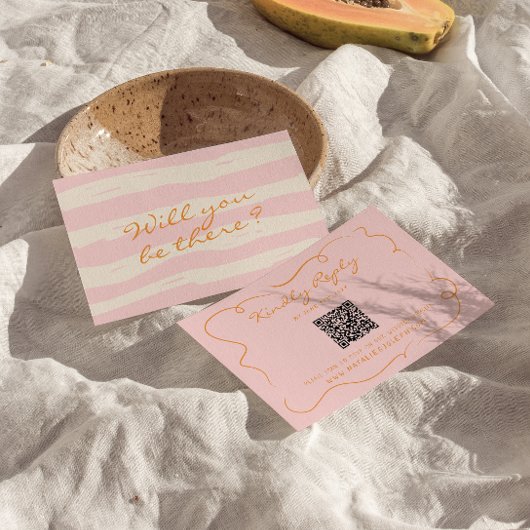 Handgeschreven Pinstripes QR-code Kleurrijke bruil RSVP Kaartje