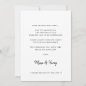 Handgeschreven postoned de updatefoto van de bruil aankondiging (Achterkant)