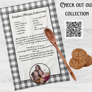 Handgeschreven recept grijs wit geplakt foto theedoek