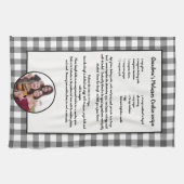 Handgeschreven recept grijs wit geplakt foto theedoek (Horizontaal)