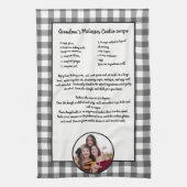 Handgeschreven recept grijs wit geplakt foto theedoek (Verticaal)