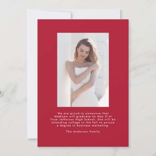 Handgeschreven Red Script 2 Foto Afstuderen Aankondiging (Achterkant)