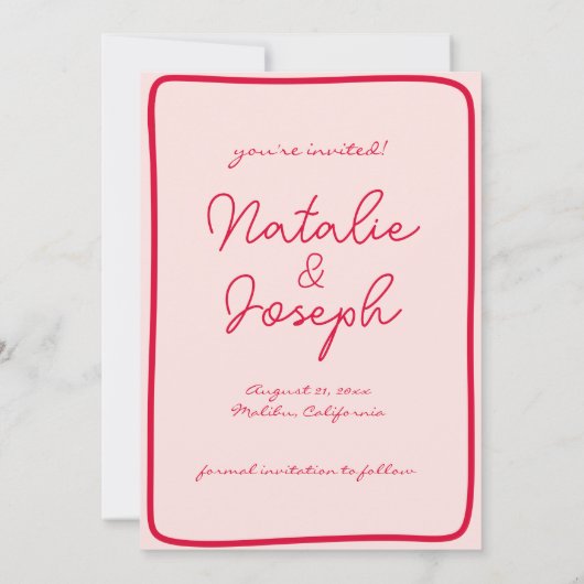 Handgeschreven Retro Kleurrijke Unieke Moderne Bru Save The Date (Achterkant)