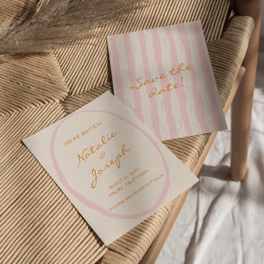 Handgeschreven Retro Pinstripes Kleurrijke Leuke H Save The Date