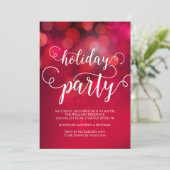 Handgeschreven rode Bokeh Lights Holiday Party Kaart (Staand voorkant)