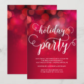 Handgeschreven rode Bokeh Lights Holiday Party Kaart (Voorkant / Achterkant)