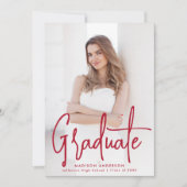 Handgeschreven rood script foto afstudeerfeest kaart (Voorkant)