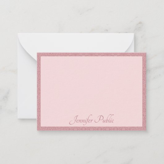 Handgeschreven Roos Gold Glitter Elegant Modern Notitiekaartje (Voorkant)