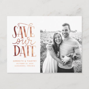 Handgeschreven Roos Gold Photo Save the Date Briefkaart