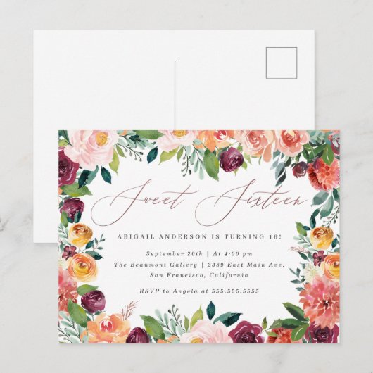 Handgeschreven Roos Gold Sweet 16 verjaardagsfeest Uitnodiging Briefkaart (Voorkant / Achterkant)