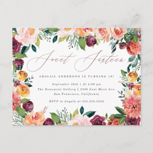 Handgeschreven Roos Gold Sweet 16 verjaardagsfeest Uitnodiging Briefkaart (Voorkant)