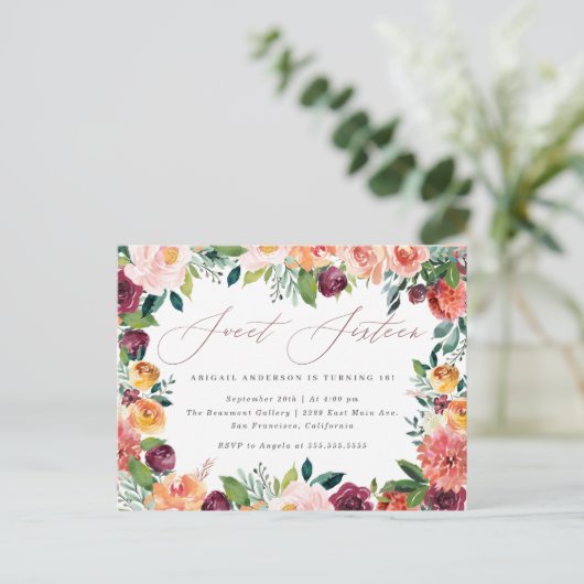 Handgeschreven Roos Gold Sweet 16 verjaardagsfeest Uitnodiging Briefkaart (Staand voorkant)