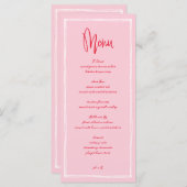 Handgeschreven roze en rood Frans huwelijk Menu (Voorkant / Achterkant)