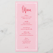 Handgeschreven roze en rood Frans huwelijk Menu (Voorkant)