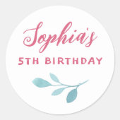 Handgeschreven roze fee verlaat meisje verjaardags ronde sticker (Voorkant)