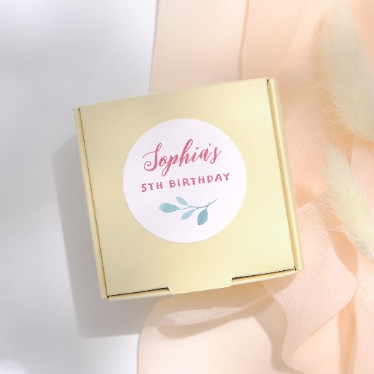 Handgeschreven roze fee verlaat meisje verjaardags ronde sticker