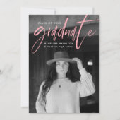 Handgeschreven roze penseelscript 4 foto Afstudere Aankondiging (Voorkant)