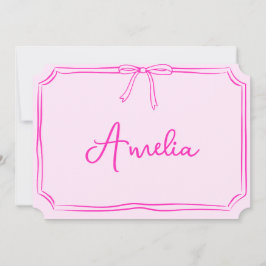 Handgeschreven Roze Strik Esthetische Notitiekaart Kaart