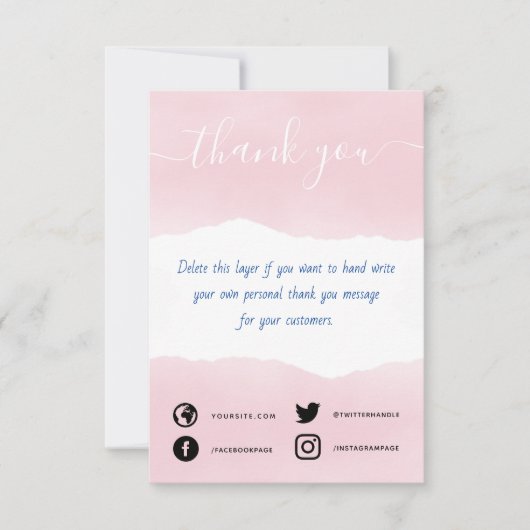 Handgeschreven roze waterverf bedankt dat je kaart (Voorkant)