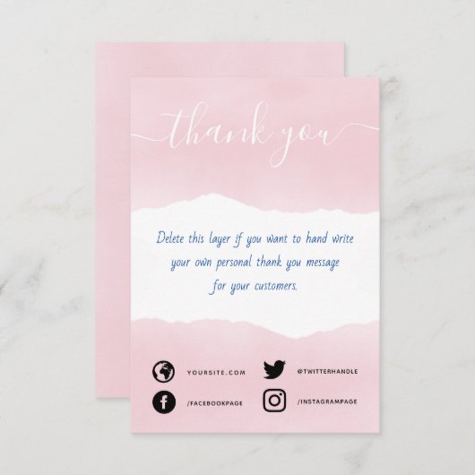 Handgeschreven roze waterverf bedankt dat je kaart (Voorkant / Achterkant)