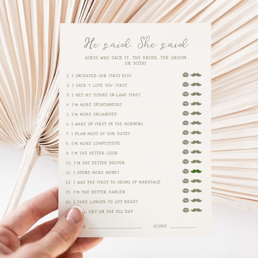 Handgeschreven Sage Green Hij zei dat ze Kaart zei