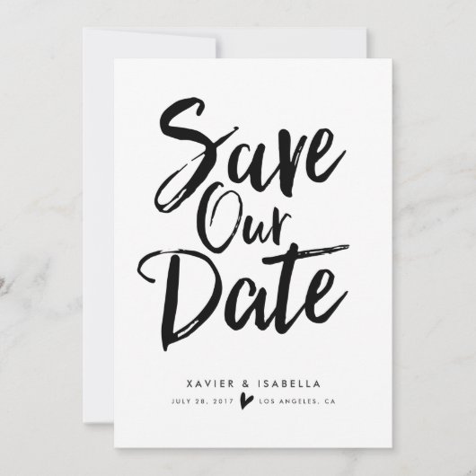 Handgeschreven Save The Date-aankondiging in scrip Date (Voorkant)