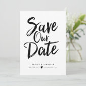Handgeschreven Save The Date-aankondiging in scrip Date (Staand voorkant)