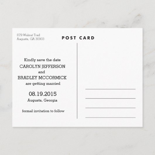 Handgeschreven Save the Date Briefkaart (Achterkant)