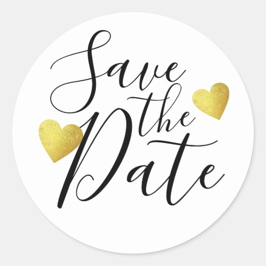 handgeschreven Save the Date met gouden harten . w Ronde Sticker (Voorkant)