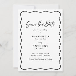 Handgeschreven Schrift Modern Golvend Frame Zwart  Save The Date