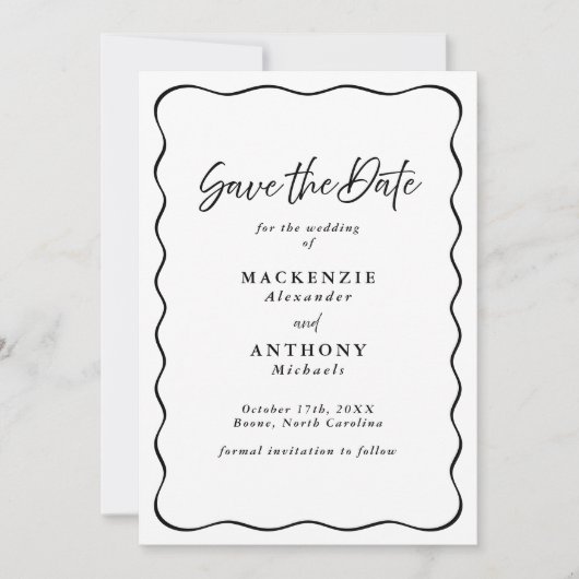 Handgeschreven Schrift Modern Golvend Frame Zwart Save The Date (Voorkant)