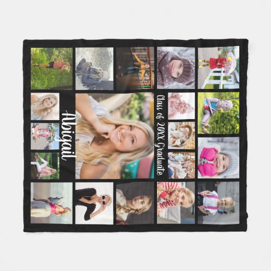 Handgeschreven script 19 Photo Collage Afstuderen  Fleece Deken (Voorkant (Horizontaal))