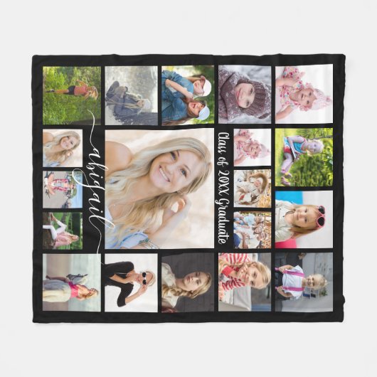 Handgeschreven script 19 Photo Collage Afstuderen  Fleece Deken (Voorkant (Horizontaal))