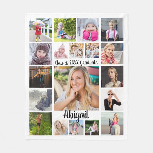 Handgeschreven script 19 Photo Collage Afstuderen  Fleece Deken (Voorkant)