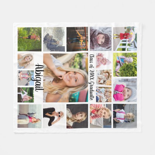 Handgeschreven script 19 Photo Collage Afstuderen  Fleece Deken (Voorkant (Horizontaal))