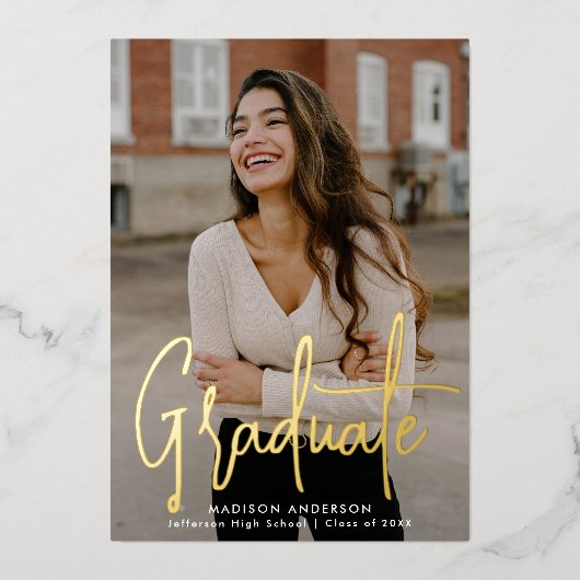 Handgeschreven script 2 Photo Afstuderen Folie Uitnodiging (Voorkant)