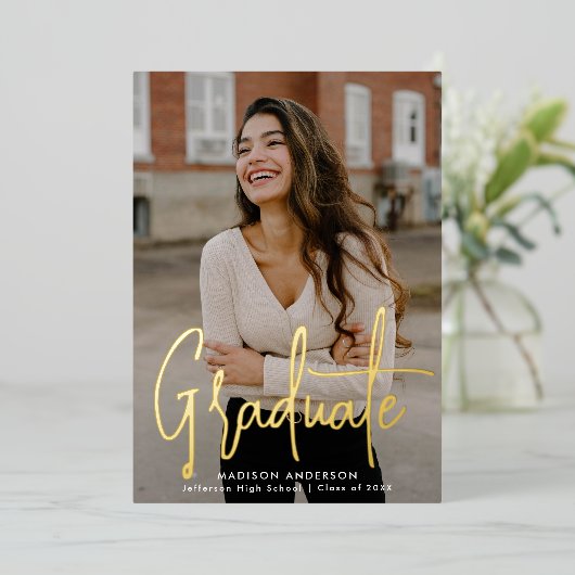 Handgeschreven script 2 Photo Afstuderen Folie Uitnodiging (Staand Voorkant)