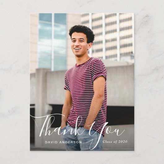 Handgeschreven script afstuderen dank u briefkaart (Voorkant)