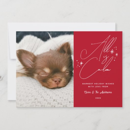 Handgeschreven script Alles is rustig huisdier fot Feestdagenkaart (Voorkant)