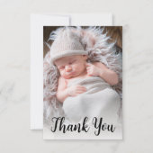 Handgeschreven Script Baby Fotoaankondiging Bedankkaart (Voorkant)