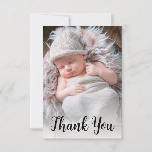 Handgeschreven Script Baby Fotoaankondiging Bedankkaart (Voorkant)