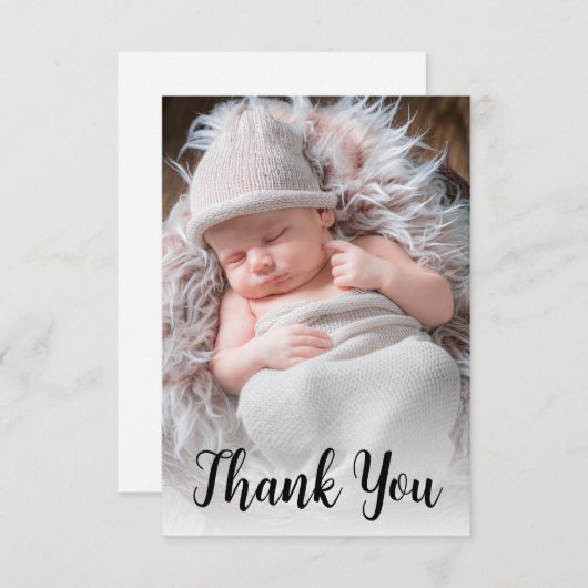 Handgeschreven Script Baby Fotoaankondiging Bedankkaart (Voorkant / Achterkant)
