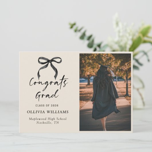 Handgeschreven script Beige Afstuderen Aankondiging (Staand voorkant)