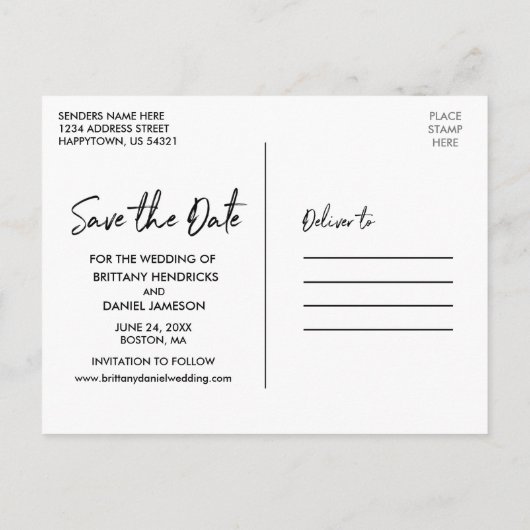 Handgeschreven script Bewaar de datum zwart-wit Briefkaart (Achterkant)